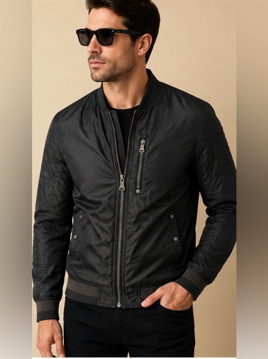 Guess Other - GUESS Men’s Black Bomber Jacket Moto Style Full Zip Lightweight Coat Small